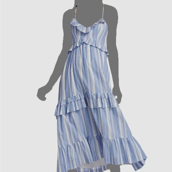 Cinq à Sept - Addy Blue Linen Striped Ruffle Dress - sz 4 - Picture 6 of 8
